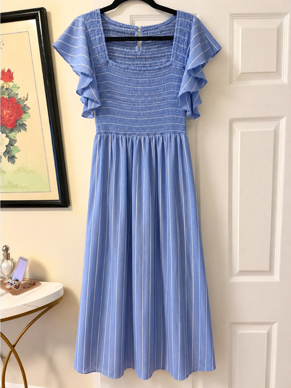 Cupshe Light Blue Striped Midi Dress